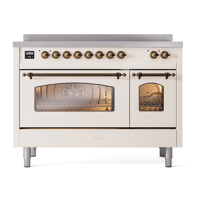 ILVE 48" Nostalgie II Series Freestanding Electric Double Oven Range with 8 Elements, Triple Glass Cool Door, Convection Oven, TFT Oven Control Display and Child Lock - UPI486NMP