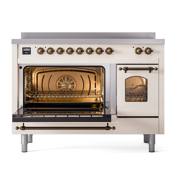 ILVE 48" Nostalgie II Series Freestanding Electric Double Oven Range with 8 Elements, Triple Glass Cool Door, Convection Oven, TFT Oven Control Display and Child Lock - UPI486NMP