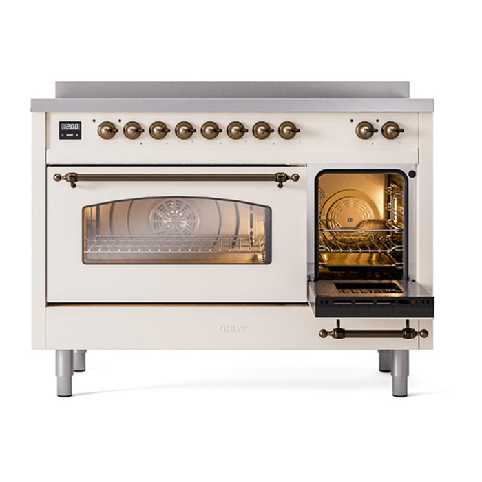 ILVE 48" Nostalgie II Series Freestanding Electric Double Oven Range with 8 Elements, Triple Glass Cool Door, Convection Oven, TFT Oven Control Display and Child Lock - UPI486NMP