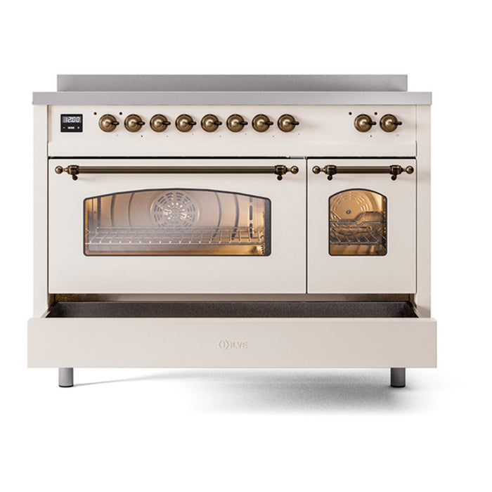 ILVE 48" Nostalgie II Series Freestanding Electric Double Oven Range with 8 Elements, Triple Glass Cool Door, Convection Oven, TFT Oven Control Display and Child Lock - UPI486NMP