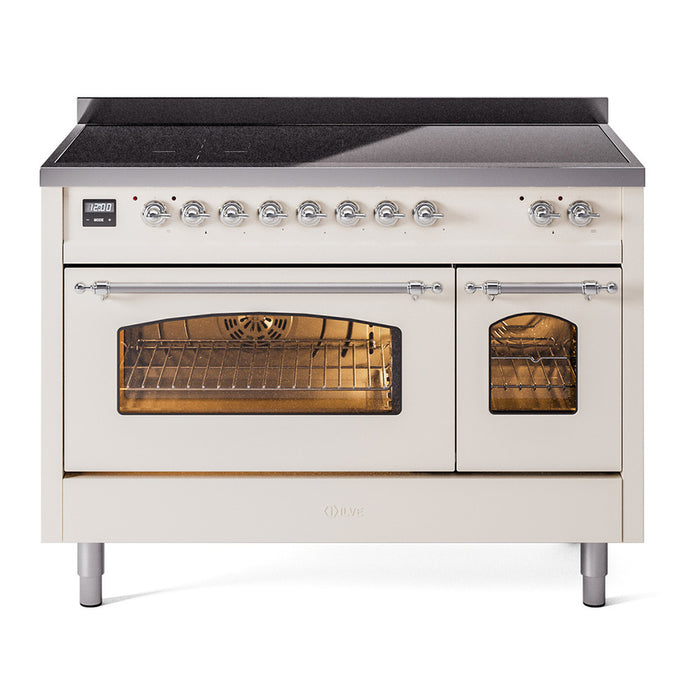 ILVE 48" Nostalgie II Series Freestanding Electric Double Oven Range with 8 Elements, Triple Glass Cool Door, Convection Oven, TFT Oven Control Display and Child Lock - UPI486NMP