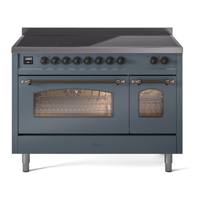 ILVE 48" Nostalgie II Series Freestanding Electric Double Oven Range with 8 Elements, Triple Glass Cool Door, Convection Oven, TFT Oven Control Display and Child Lock - UPI486NMP