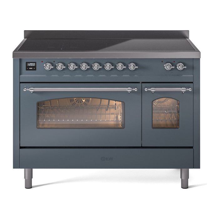 ILVE 48" Nostalgie II Series Freestanding Electric Double Oven Range with 8 Elements, Triple Glass Cool Door, Convection Oven, TFT Oven Control Display and Child Lock - UPI486NMP