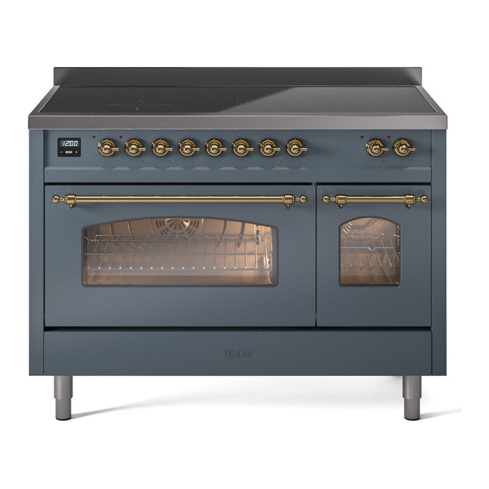 ILVE 48" Nostalgie II Series Freestanding Electric Double Oven Range with 8 Elements, Triple Glass Cool Door, Convection Oven, TFT Oven Control Display and Child Lock - UPI486NMP