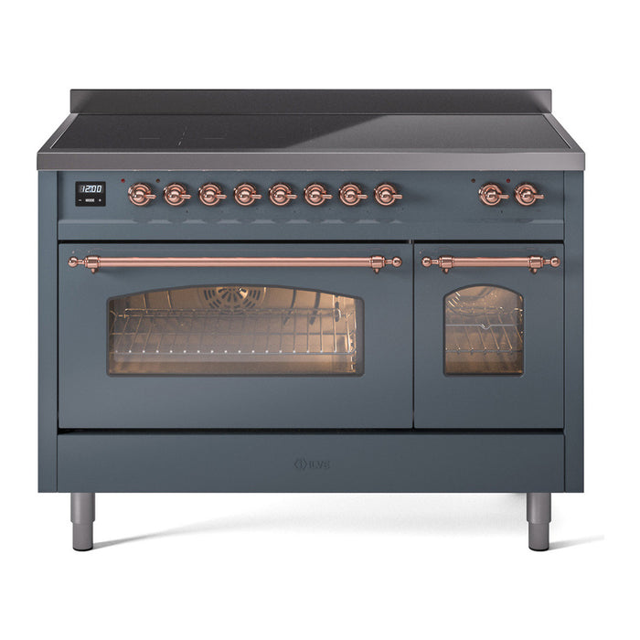 ILVE 48" Nostalgie II Series Freestanding Electric Double Oven Range with 8 Elements, Triple Glass Cool Door, Convection Oven, TFT Oven Control Display and Child Lock - UPI486NMP