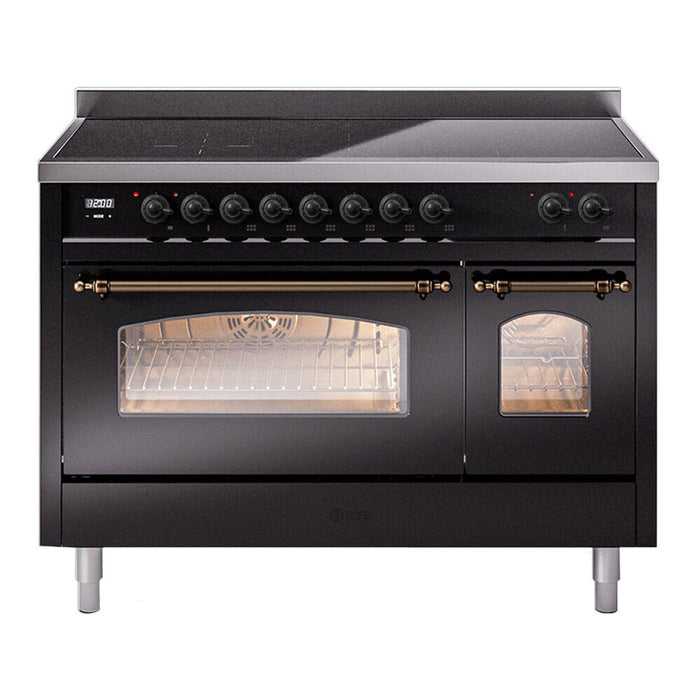 ILVE 48" Nostalgie II Series Freestanding Electric Double Oven Range with 8 Elements, Triple Glass Cool Door, Convection Oven, TFT Oven Control Display and Child Lock - UPI486NMP