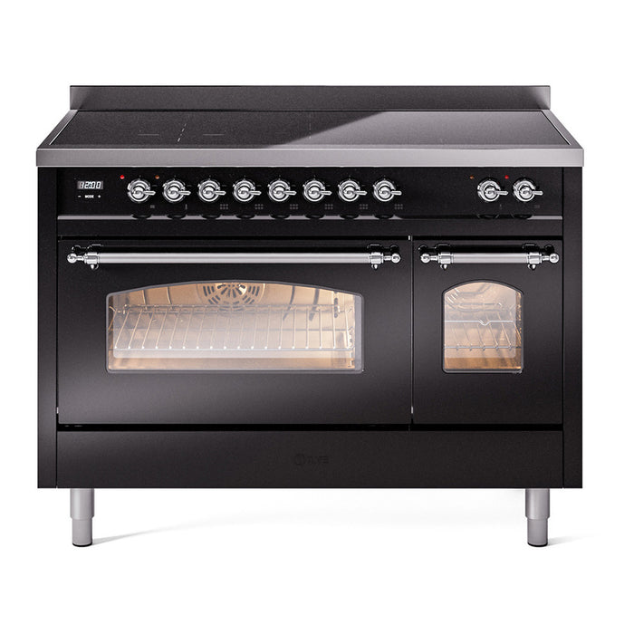 ILVE 48" Nostalgie II Series Freestanding Electric Double Oven Range with 8 Elements, Triple Glass Cool Door, Convection Oven, TFT Oven Control Display and Child Lock - UPI486NMP