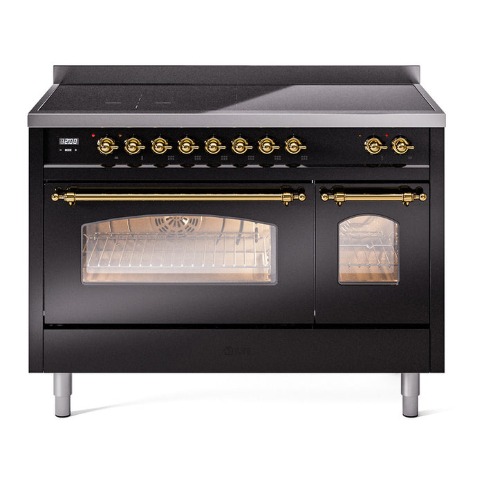 ILVE 48" Nostalgie II Series Freestanding Electric Double Oven Range with 8 Elements, Triple Glass Cool Door, Convection Oven, TFT Oven Control Display and Child Lock - UPI486NMP