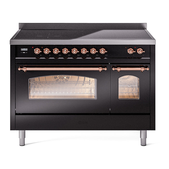 ILVE 48" Nostalgie II Series Freestanding Electric Double Oven Range with 8 Elements, Triple Glass Cool Door, Convection Oven, TFT Oven Control Display and Child Lock - UPI486NMP