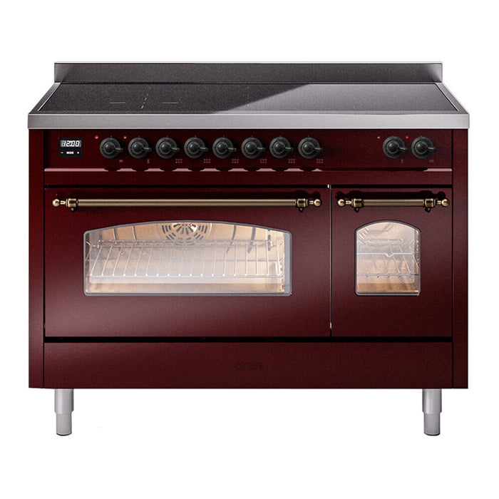 ILVE 48" Nostalgie II Series Freestanding Electric Double Oven Range with 8 Elements, Triple Glass Cool Door, Convection Oven, TFT Oven Control Display and Child Lock - UPI486NMP