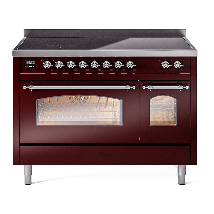ILVE 48" Nostalgie II Series Freestanding Electric Double Oven Range with 8 Elements, Triple Glass Cool Door, Convection Oven, TFT Oven Control Display and Child Lock - UPI486NMP