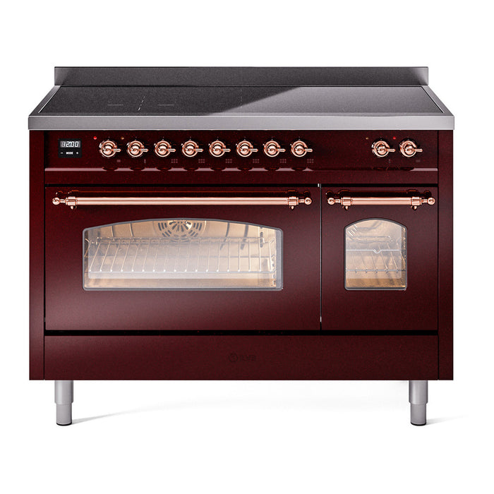 ILVE 48" Nostalgie II Series Freestanding Electric Double Oven Range with 8 Elements, Triple Glass Cool Door, Convection Oven, TFT Oven Control Display and Child Lock - UPI486NMP