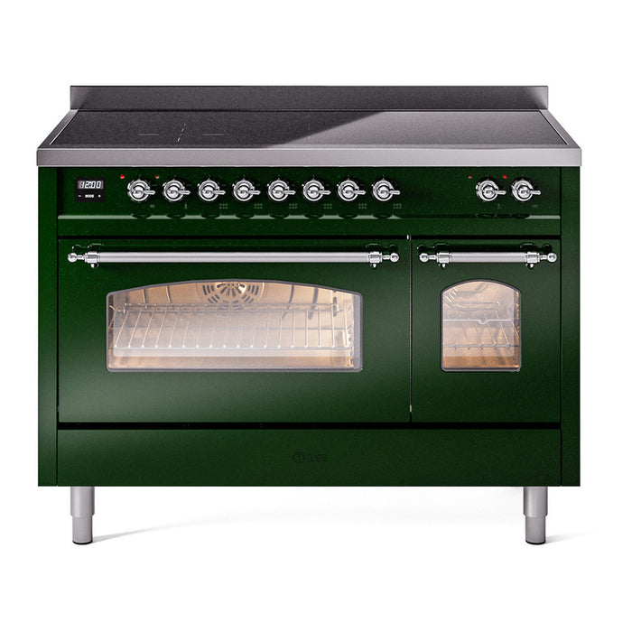 ILVE 48" Nostalgie II Series Freestanding Electric Double Oven Range with 8 Elements, Triple Glass Cool Door, Convection Oven, TFT Oven Control Display and Child Lock - UPI486NMP