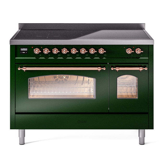 ILVE 48" Nostalgie II Series Freestanding Electric Double Oven Range with 8 Elements, Triple Glass Cool Door, Convection Oven, TFT Oven Control Display and Child Lock - UPI486NMP