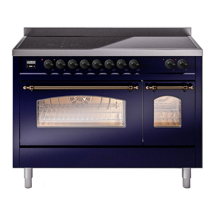 ILVE 48" Nostalgie II Series Freestanding Electric Double Oven Range with 8 Elements, Triple Glass Cool Door, Convection Oven, TFT Oven Control Display and Child Lock - UPI486NMP
