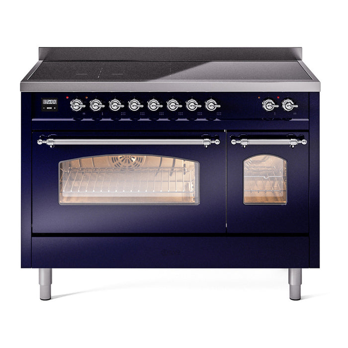 ILVE 48" Nostalgie II Series Freestanding Electric Double Oven Range with 8 Elements, Triple Glass Cool Door, Convection Oven, TFT Oven Control Display and Child Lock - UPI486NMP