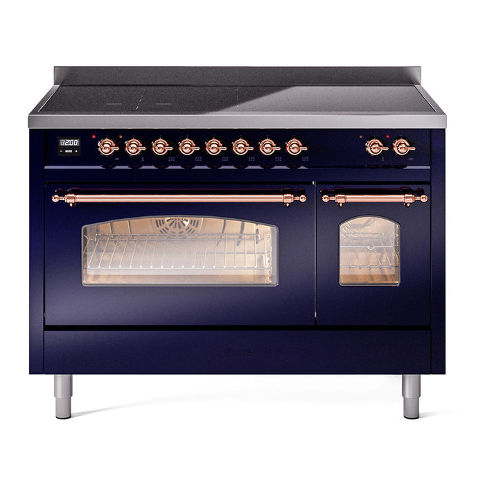 ILVE 48" Nostalgie II Series Freestanding Electric Double Oven Range with 8 Elements, Triple Glass Cool Door, Convection Oven, TFT Oven Control Display and Child Lock - UPI486NMP