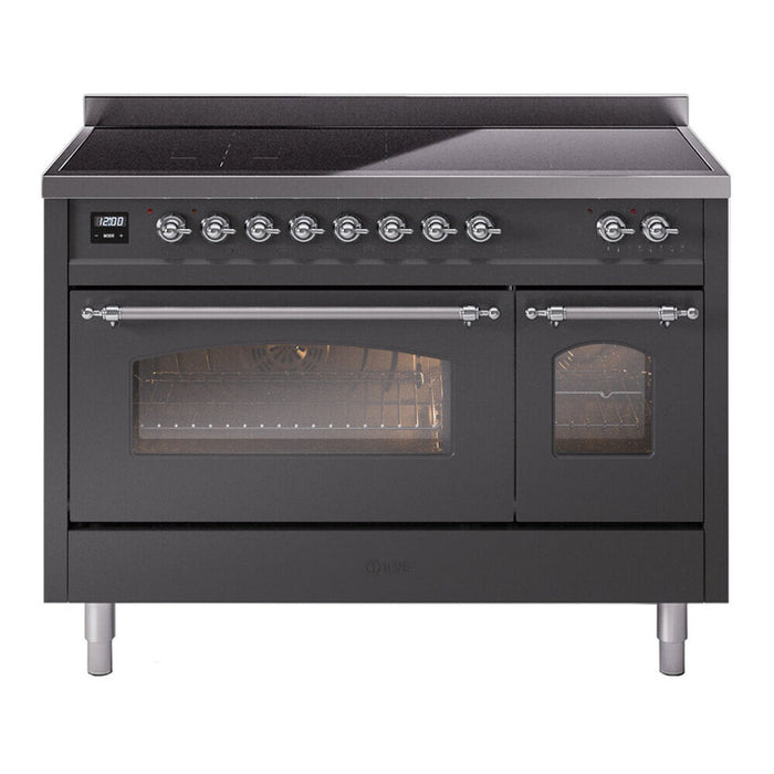 ILVE 48" Nostalgie II Series Freestanding Electric Double Oven Range with 8 Elements, Triple Glass Cool Door, Convection Oven, TFT Oven Control Display and Child Lock - UPI486NMP