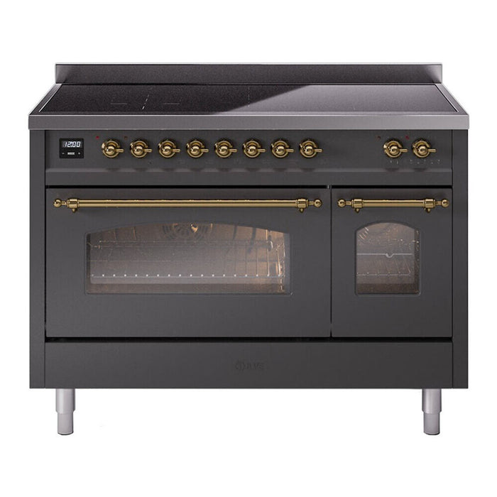 ILVE 48" Nostalgie II Series Freestanding Electric Double Oven Range with 8 Elements, Triple Glass Cool Door, Convection Oven, TFT Oven Control Display and Child Lock - UPI486NMP