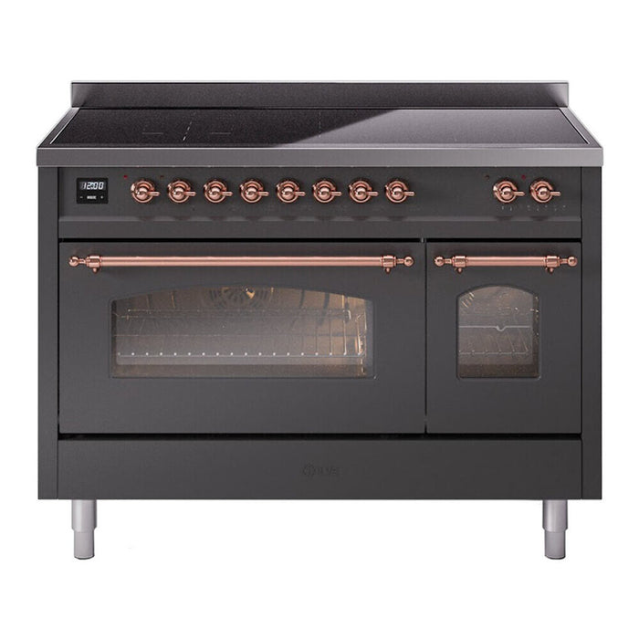 ILVE 48" Nostalgie II Series Freestanding Electric Double Oven Range with 8 Elements, Triple Glass Cool Door, Convection Oven, TFT Oven Control Display and Child Lock - UPI486NMP