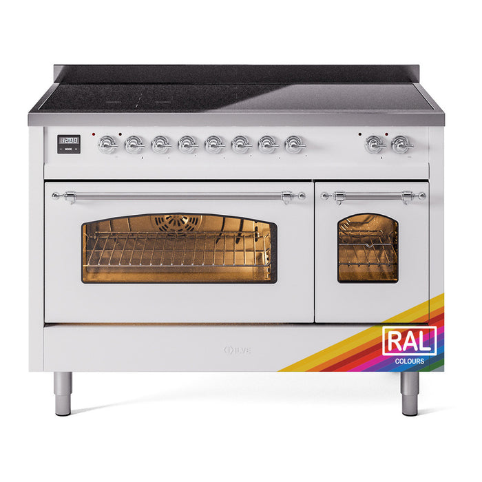 ILVE 48" Nostalgie II Series Freestanding Electric Double Oven Range with 8 Elements, Triple Glass Cool Door, Convection Oven, TFT Oven Control Display and Child Lock - UPI486NMP
