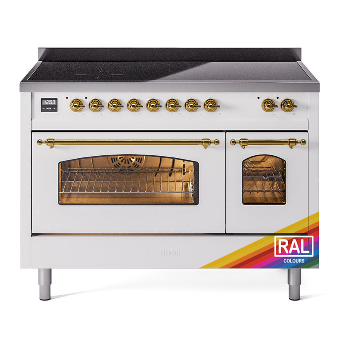 ILVE 48" Nostalgie II Series Freestanding Electric Double Oven Range with 8 Elements, Triple Glass Cool Door, Convection Oven, TFT Oven Control Display and Child Lock - UPI486NMP