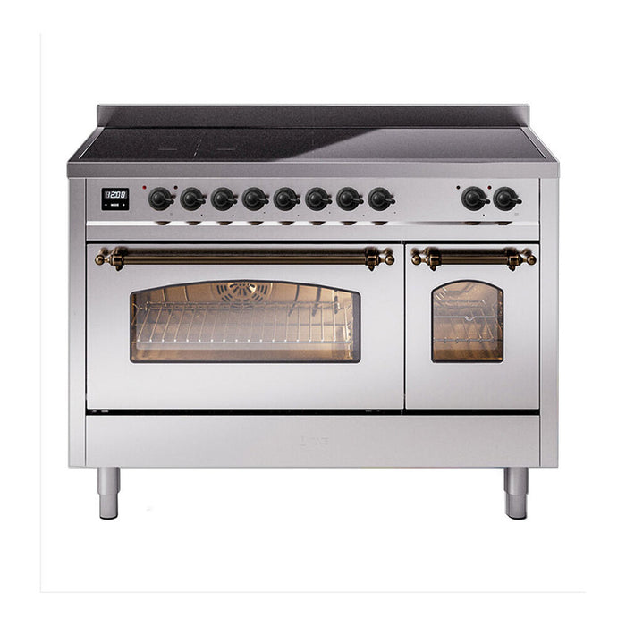 ILVE 48" Nostalgie II Series Freestanding Electric Double Oven Range with 8 Elements, Triple Glass Cool Door, Convection Oven, TFT Oven Control Display and Child Lock - UPI486NMP