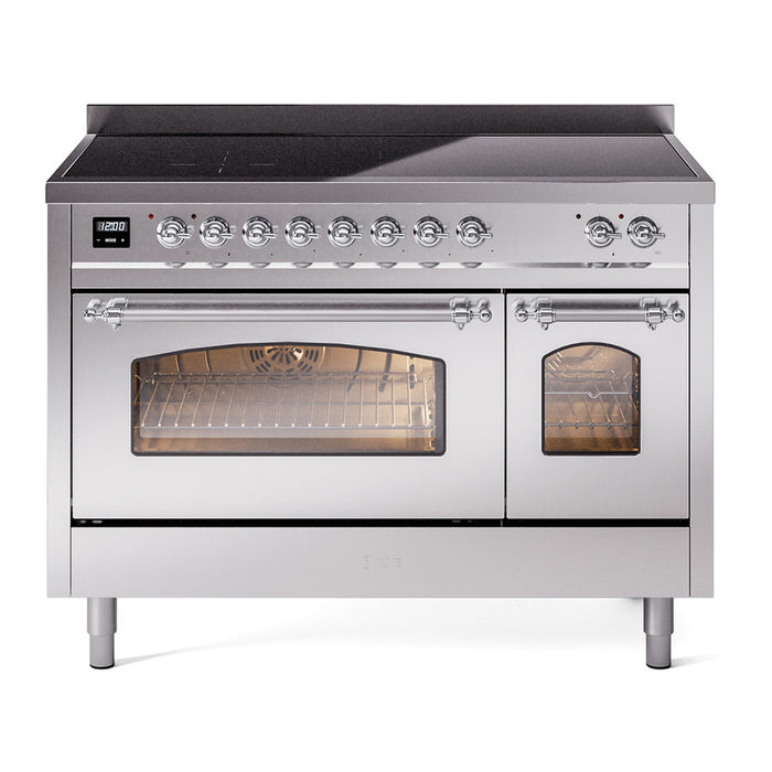 ILVE 48" Nostalgie II Series Freestanding Electric Double Oven Range with 8 Elements, Triple Glass Cool Door, Convection Oven, TFT Oven Control Display and Child Lock - UPI486NMP