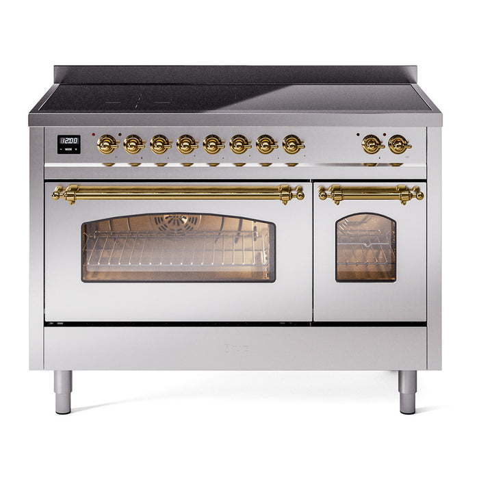 ILVE 48" Nostalgie II Series Freestanding Electric Double Oven Range with 8 Elements, Triple Glass Cool Door, Convection Oven, TFT Oven Control Display and Child Lock - UPI486NMP