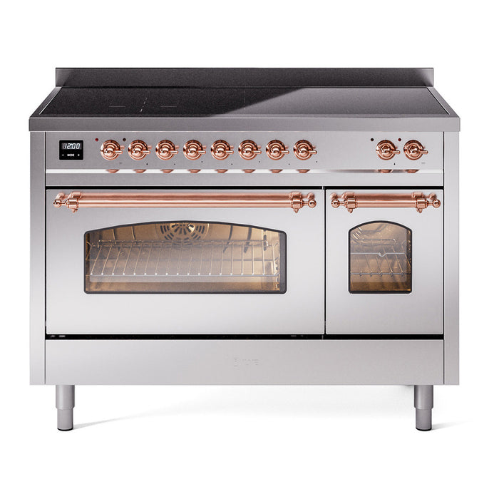 ILVE 48" Nostalgie II Series Freestanding Electric Double Oven Range with 8 Elements, Triple Glass Cool Door, Convection Oven, TFT Oven Control Display and Child Lock - UPI486NMP
