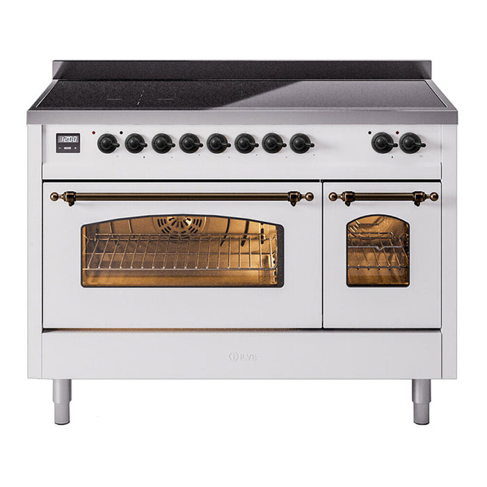 ILVE 48" Nostalgie II Series Freestanding Electric Double Oven Range with 8 Elements, Triple Glass Cool Door, Convection Oven, TFT Oven Control Display and Child Lock - UPI486NMP
