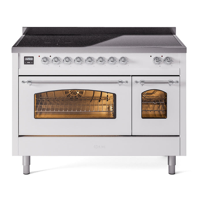ILVE 48" Nostalgie II Series Freestanding Electric Double Oven Range with 8 Elements, Triple Glass Cool Door, Convection Oven, TFT Oven Control Display and Child Lock - UPI486NMP