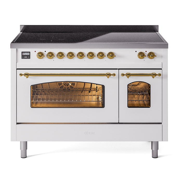 ILVE 48" Nostalgie II Series Freestanding Electric Double Oven Range with 8 Elements, Triple Glass Cool Door, Convection Oven, TFT Oven Control Display and Child Lock - UPI486NMP