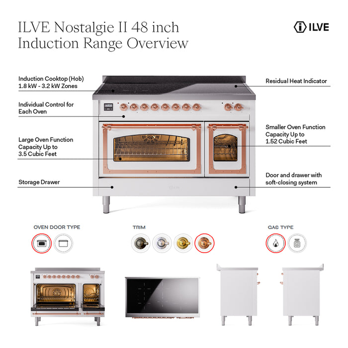 ILVE Nostalgie II 48" Electric Range with 6 Induction Elements Solid Door - UPI486QNMP
