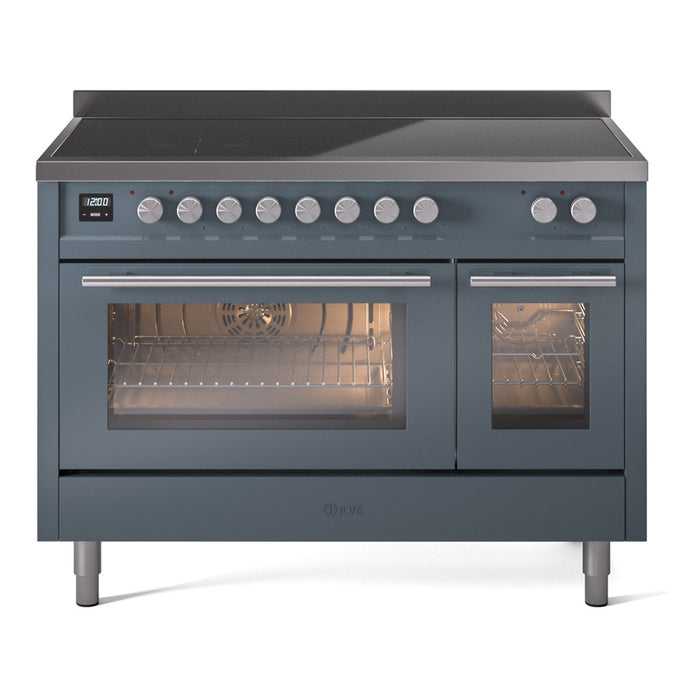 ILVE 48" Professional Plus II Series Freestanding Electric Double Oven Range with 8 Elements, Triple Glass Cool Door, Convection Oven, TFT Oven Control Display and Child Lock - UPI486WMP