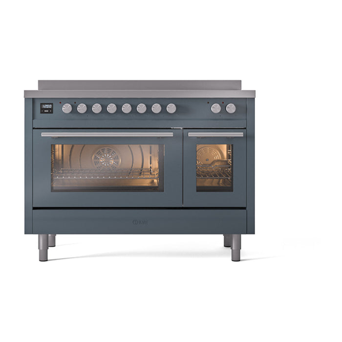 ILVE 48" Professional Plus II Series Freestanding Electric Double Oven Range with 8 Elements, Triple Glass Cool Door, Convection Oven, TFT Oven Control Display and Child Lock - UPI486WMP