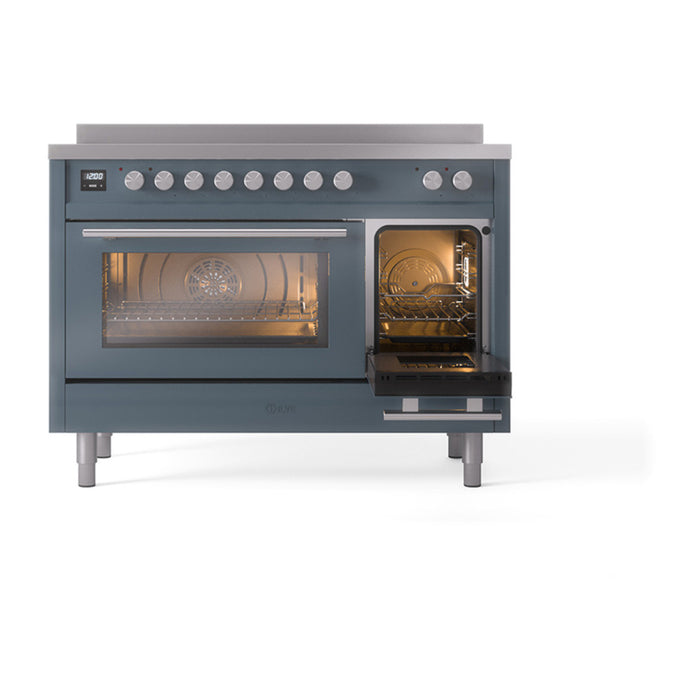 ILVE 48" Professional Plus II Series Freestanding Electric Double Oven Range with 8 Elements, Triple Glass Cool Door, Convection Oven, TFT Oven Control Display and Child Lock - UPI486WMP