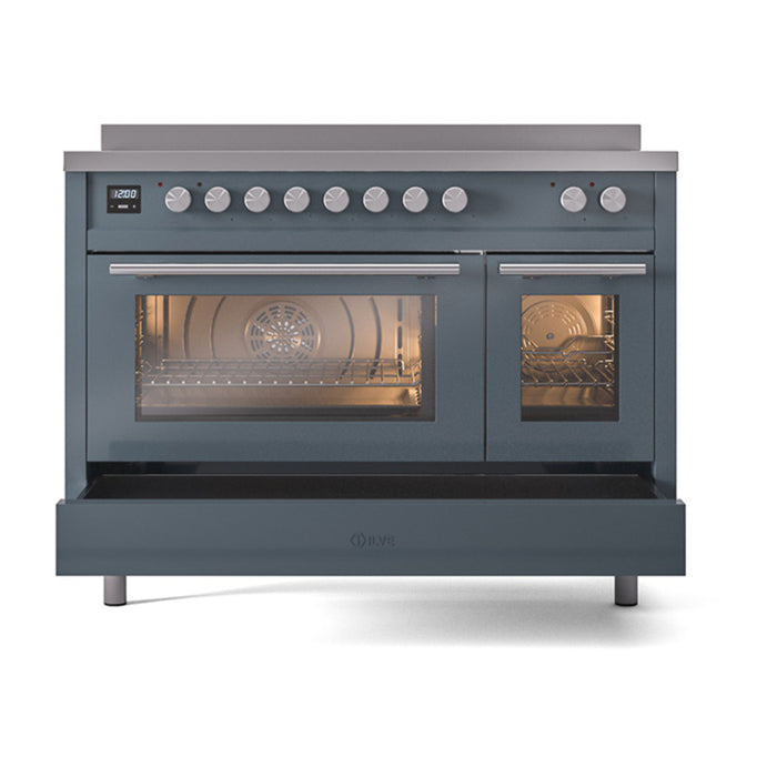 ILVE 48" Professional Plus II Series Freestanding Electric Double Oven Range with 8 Elements, Triple Glass Cool Door, Convection Oven, TFT Oven Control Display and Child Lock - UPI486WMP