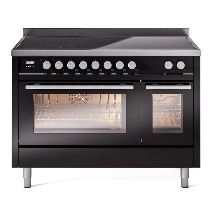 ILVE 48" Professional Plus II Series Freestanding Electric Double Oven Range with 8 Elements, Triple Glass Cool Door, Convection Oven, TFT Oven Control Display and Child Lock - UPI486WMP