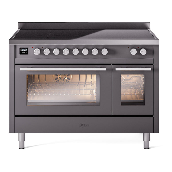 ILVE 48" Professional Plus II Series Freestanding Electric Double Oven Range with 8 Elements, Triple Glass Cool Door, Convection Oven, TFT Oven Control Display and Child Lock - UPI486WMP