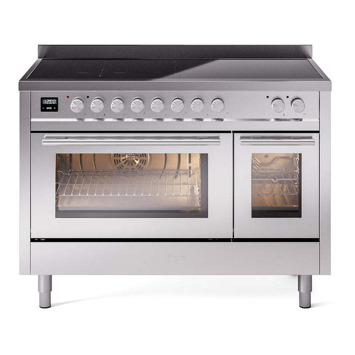 ILVE 48" Professional Plus II Series Freestanding Electric Double Oven Range with 8 Elements, Triple Glass Cool Door, Convection Oven, TFT Oven Control Display and Child Lock - UPI486WMP