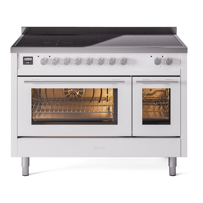 ILVE 48" Professional Plus II Series Freestanding Electric Double Oven Range with 8 Elements, Triple Glass Cool Door, Convection Oven, TFT Oven Control Display and Child Lock - UPI486WMP