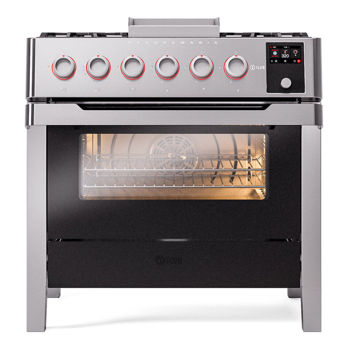 ILVE 36" Panoramagic Freestanding Single Oven Dual Fuel Range with 5 Sealed Burners and Griddle - UPM09FDS3