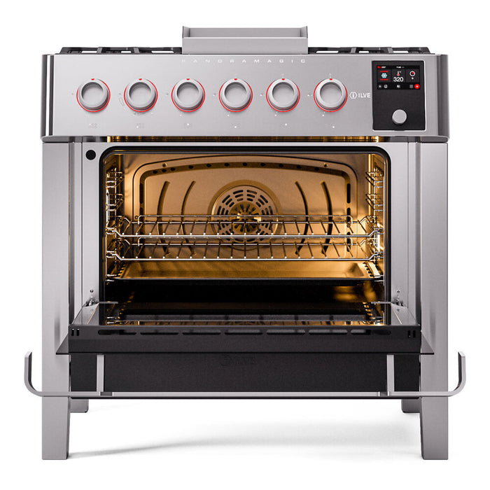 ILVE 36" Panoramagic Freestanding Single Oven Dual Fuel Range with 5 Sealed Burners and Griddle - UPM09FDS3