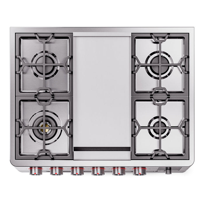 ILVE 36" Panoramagic Freestanding Single Oven Dual Fuel Range with 5 Sealed Burners and Griddle - UPM09FDS3