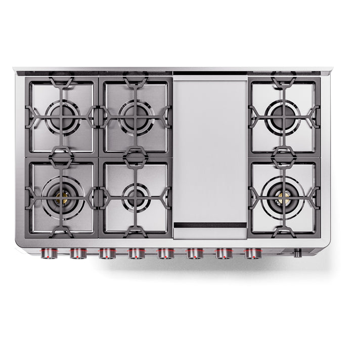 ILVE 48" Panoramagic Series Freestanding Double Oven Dual Fuel Range with 8 Sealed Burners and Griddle - UPM12FDS3