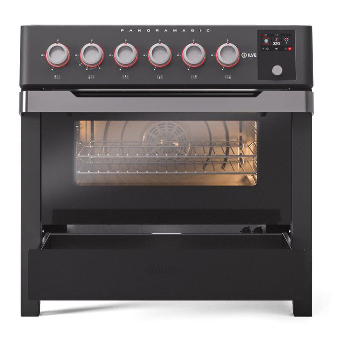 ILVE 36"Panoramagic Series Freestanding Electric Double Oven Range with 5 Elements, Triple Glass Cool Door, Convection Oven, TFT - UPMI09S3