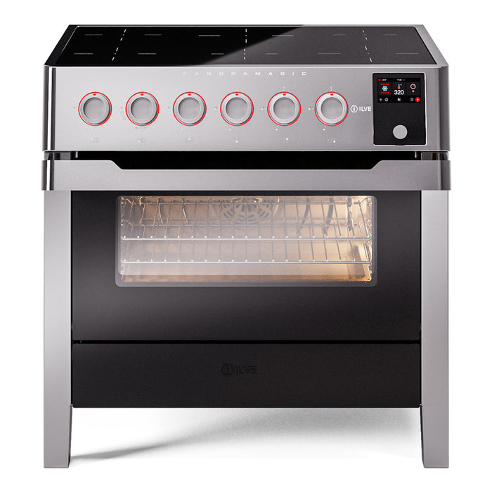 ILVE 36"Panoramagic Series Freestanding Electric Double Oven Range with 5 Elements, Triple Glass Cool Door, Convection Oven, TFT - UPMI09S3
