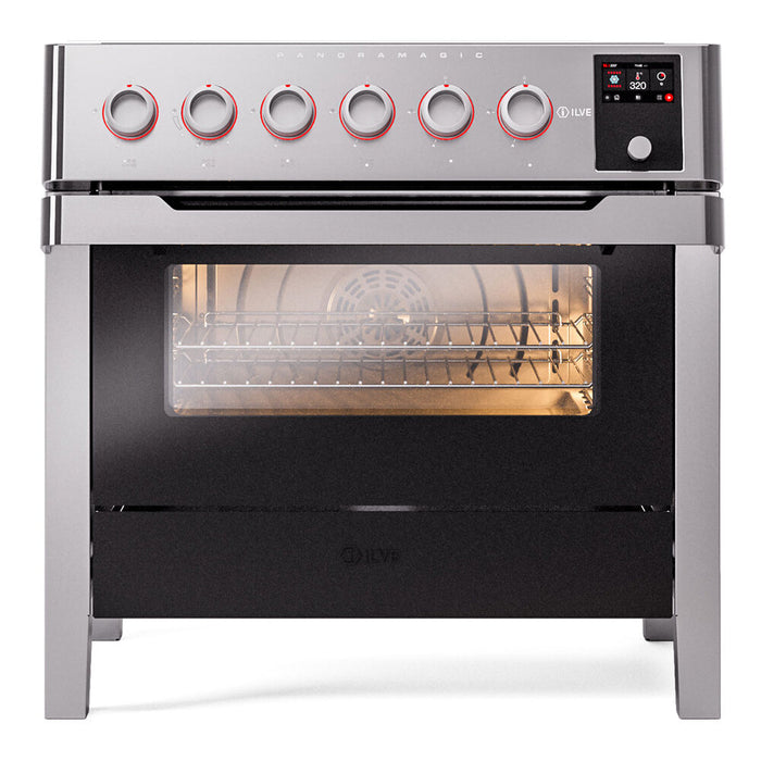 ILVE 36"Panoramagic Series Freestanding Electric Double Oven Range with 5 Elements, Triple Glass Cool Door, Convection Oven, TFT - UPMI09S3