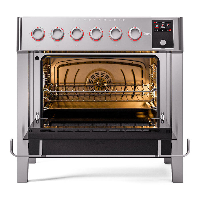 ILVE 36"Panoramagic Series Freestanding Electric Double Oven Range with 5 Elements, Triple Glass Cool Door, Convection Oven, TFT - UPMI09S3